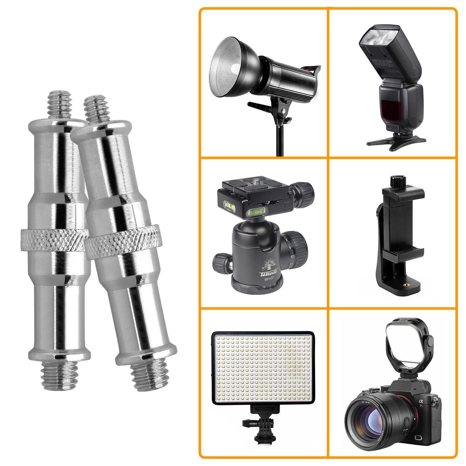 Light Stand Adapter 2 Pcs Metal Male Convertor 1/4 to 3/8 Threaded Screw for Studio Light Stand Camera Tripod Mount Ballhead - View 5 of 7