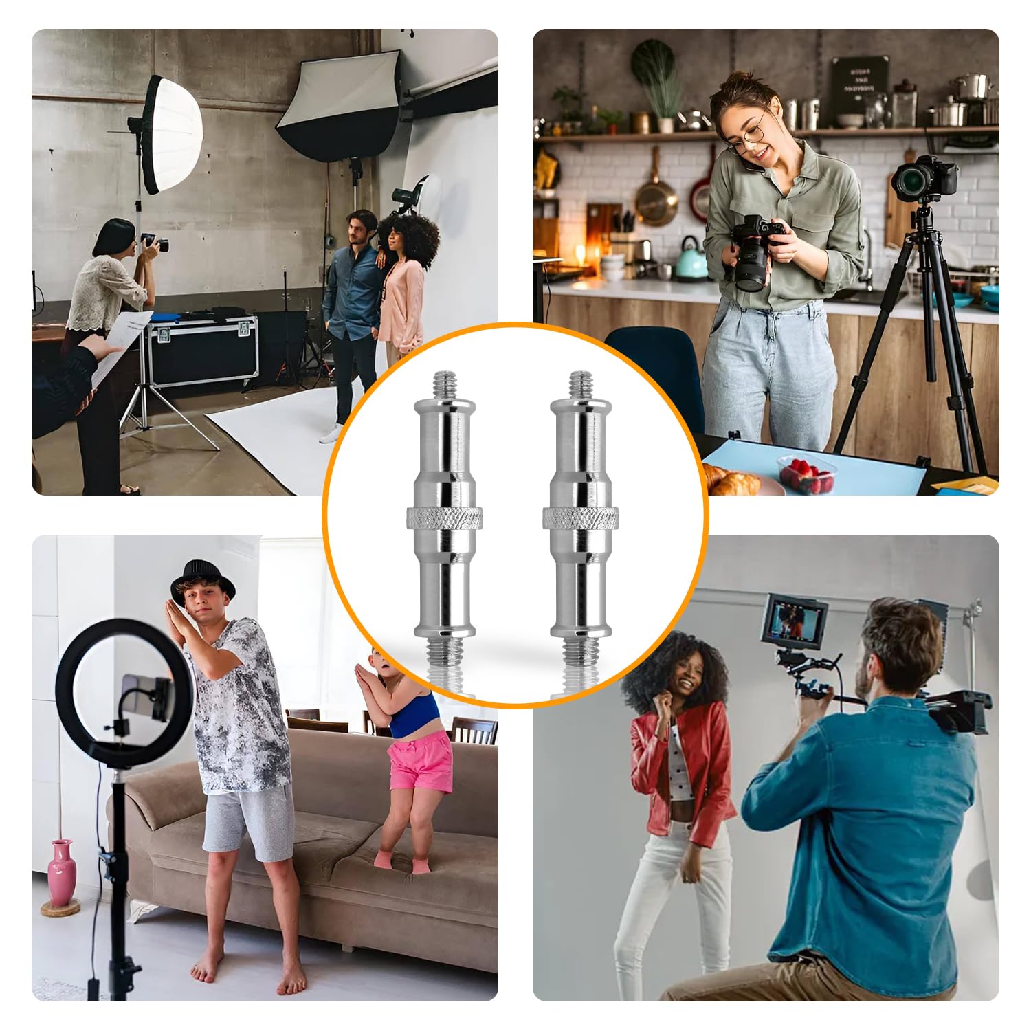 Light Stand Adapter 2 Pcs Metal Male Convertor 1/4 to 3/8 Threaded Screw for Studio Light Stand Camera Tripod Mount Ballhead - View 7 of 7