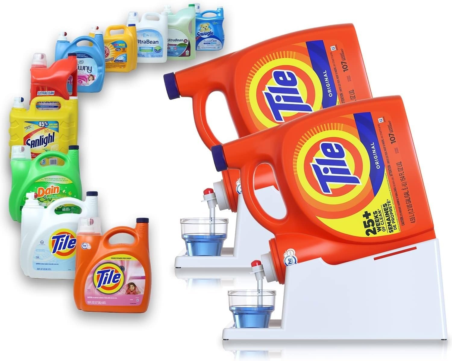 TidyFriend 2 Pack Laundry Detergent Holder Stand with Drip Tray and Rubber Grip Feet for Organized Laundry Room Storage