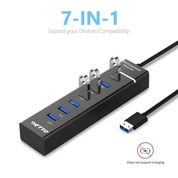 IVETTO IVETTO 7-Port USB 3.0 Hub with 3.3ft Cable for Laptop, PC, MacBook & More - Fast Data Transfer & Easy Connectivity - View 4 of 8