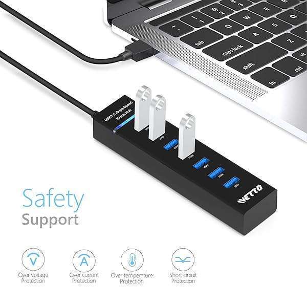 IVETTO IVETTO 7-Port USB 3.0 Hub with 3.3ft Cable for Laptop, PC, MacBook & More - Fast Data Transfer & Easy Connectivity - View 5 of 8