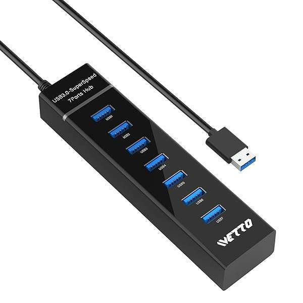 IVETTO IVETTO 7-Port USB 3.0 Hub with 3.3ft Cable for Laptop, PC, MacBook & More - Fast Data Transfer & Easy Connectivity
