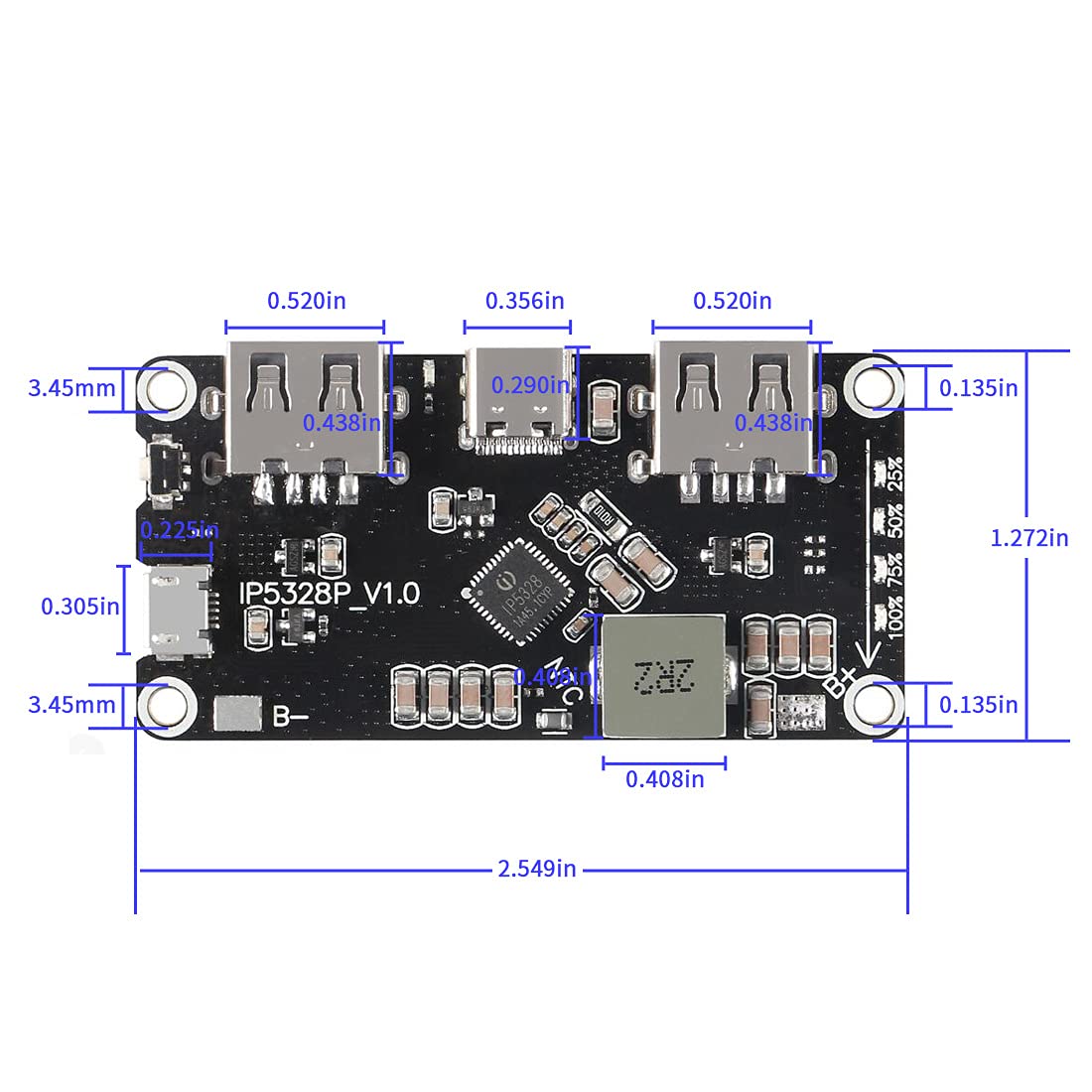 Dorhea IP5328P Dual USB Boost Charging Module 18650 Fast Charger Type-C 3.7V to 12V Quick Charge Circuit Board QC2.0 QC3.0 Mobile Power - View 7 of 7