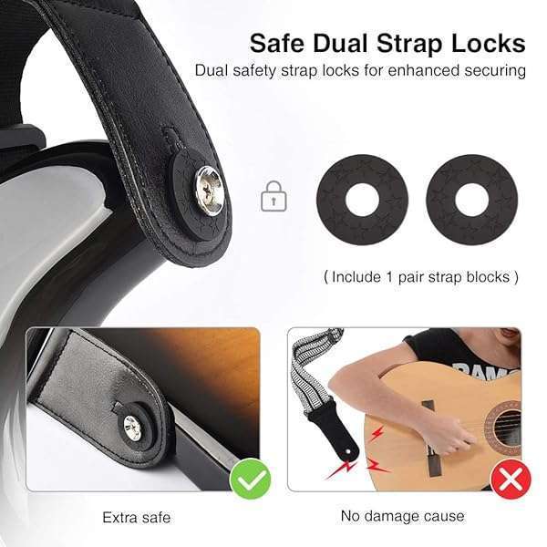 LEKATO "LEKATO 3" Padded Bass Guitar Strap - Adjustable 45"-55", Includes Picks & Safety Locks" - View 7 of 10