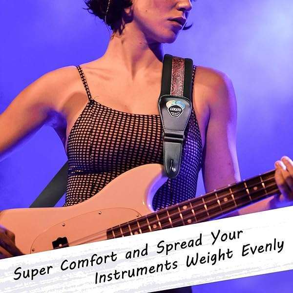 LEKATO "LEKATO 3" Padded Bass Guitar Strap - Adjustable 45"-55", Includes Picks & Safety Locks" - View 8 of 10