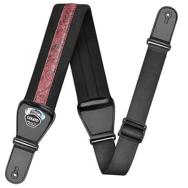 LEKATO "LEKATO 3" Padded Bass Guitar Strap - Adjustable 45"-55", Includes Picks & Safety Locks" - View 9 of 10