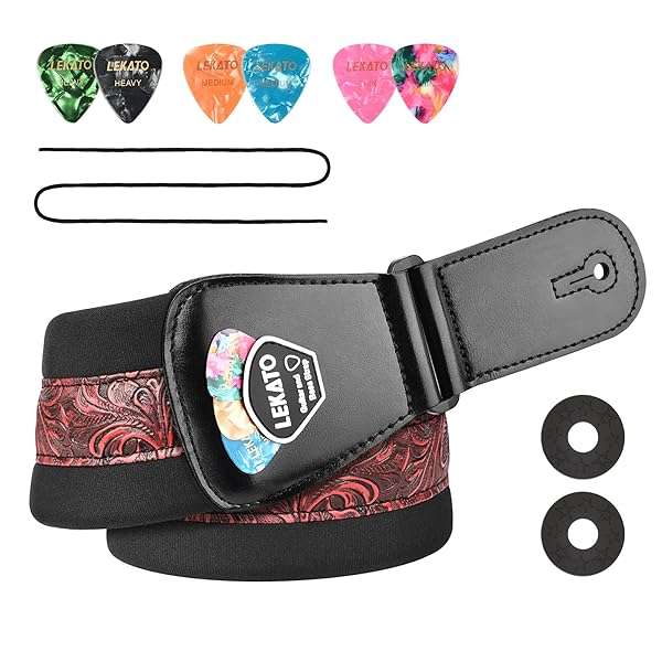LEKATO "LEKATO 3" Padded Bass Guitar Strap - Adjustable 45"-55", Includes Picks & Safety Locks" - View 10 of 10