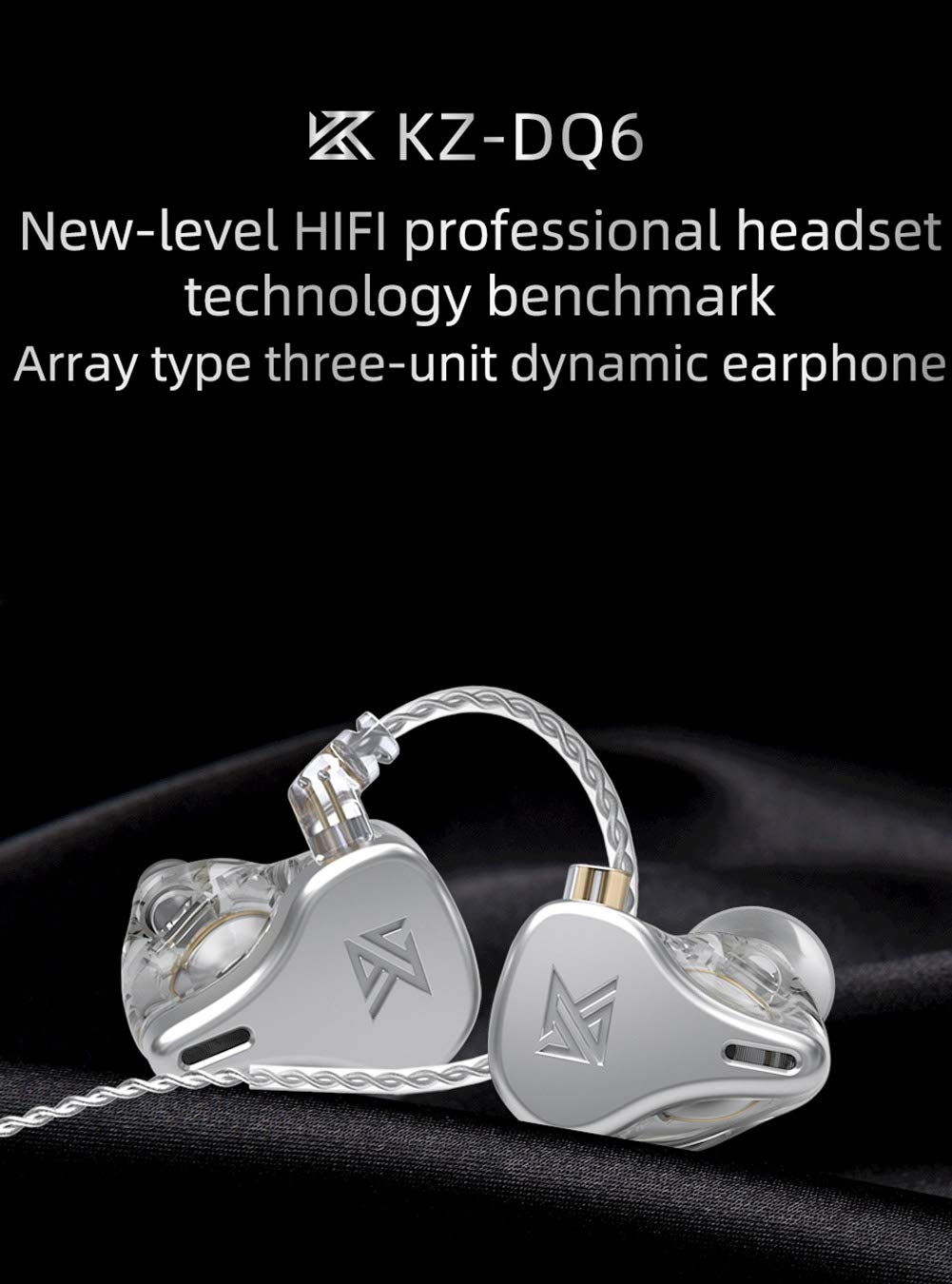 KZ DQ6 Three-Unit Dynamic In-Ear Headphones HiFi Stereo Noise Isolating Wired Earbuds with Detachable Cable and Mic Silvery - View 2 of 9