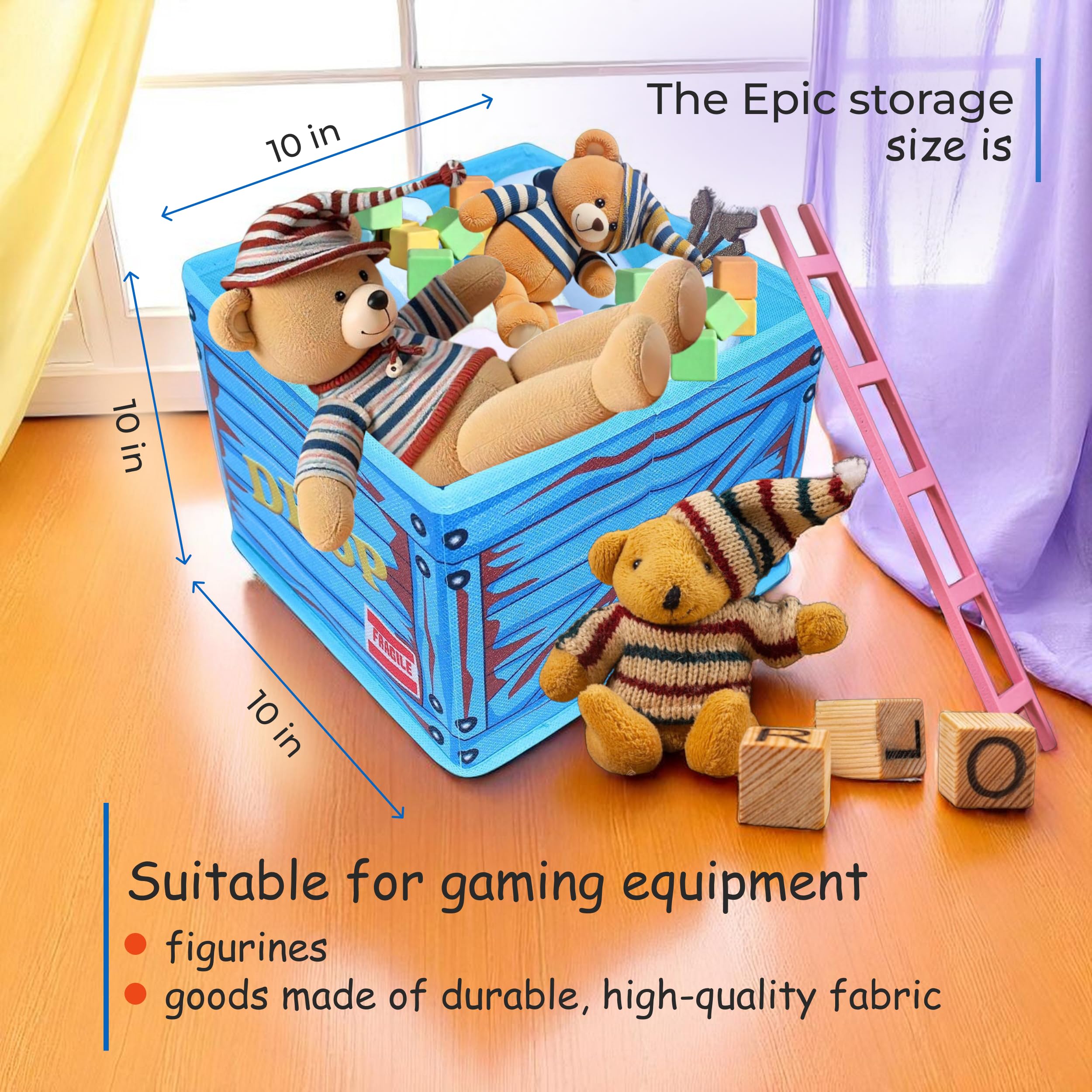 TidyFriend Fabric LootBox Small Durable Collapsible Storage Box with Lid 10x10x10 in Fun Bright Colors - View 2 of 7