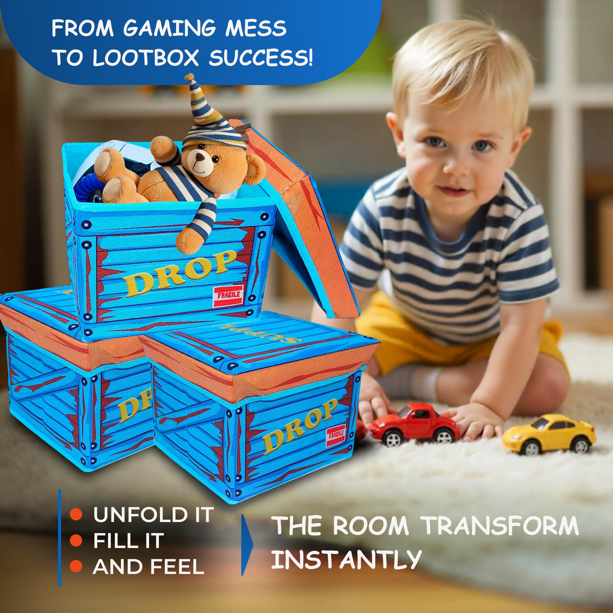 TidyFriend Fabric LootBox Small Durable Collapsible Storage Box with Lid 10x10x10 in Fun Bright Colors - View 4 of 7