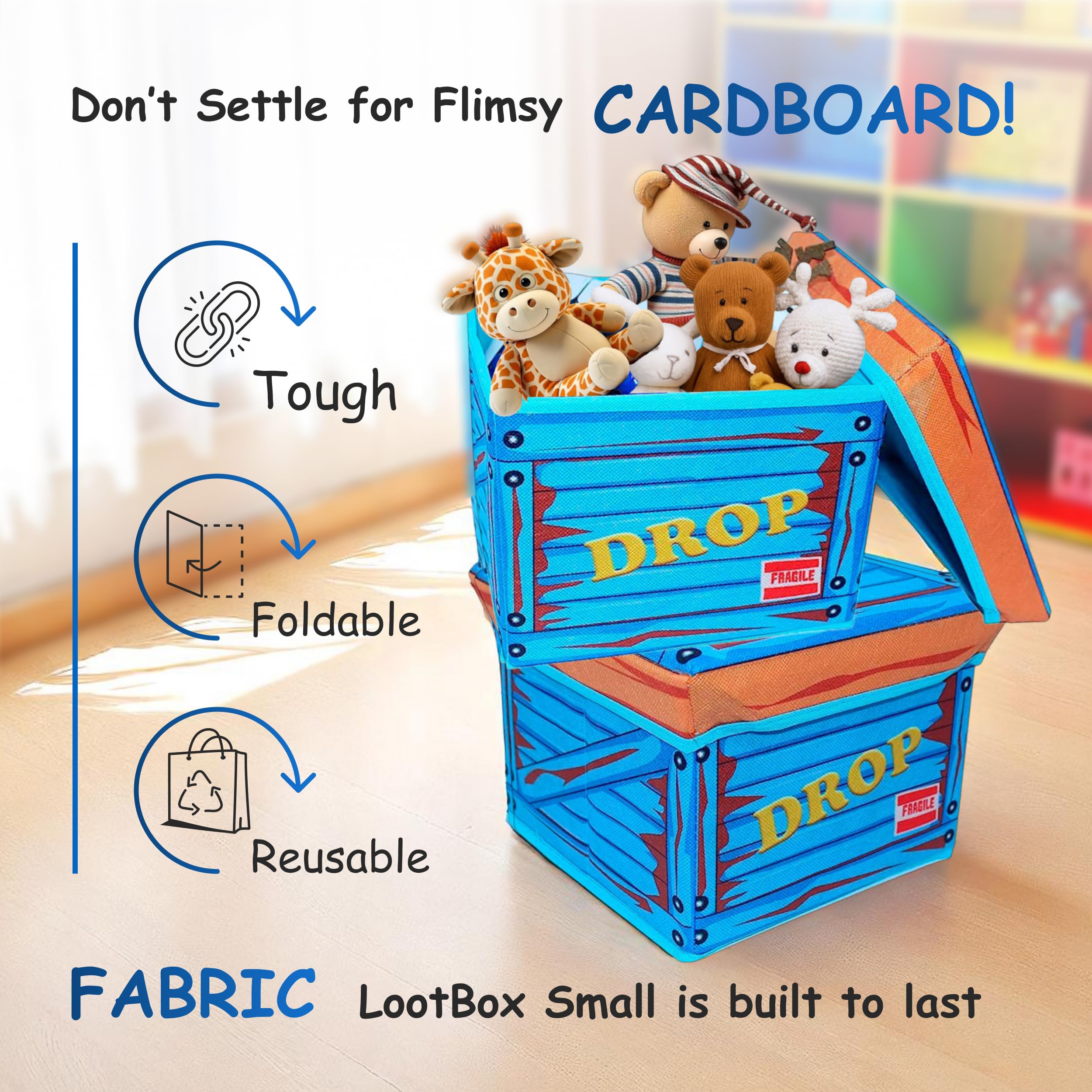 TidyFriend Fabric LootBox Small Durable Collapsible Storage Box with Lid 10x10x10 in Fun Bright Colors - View 5 of 7