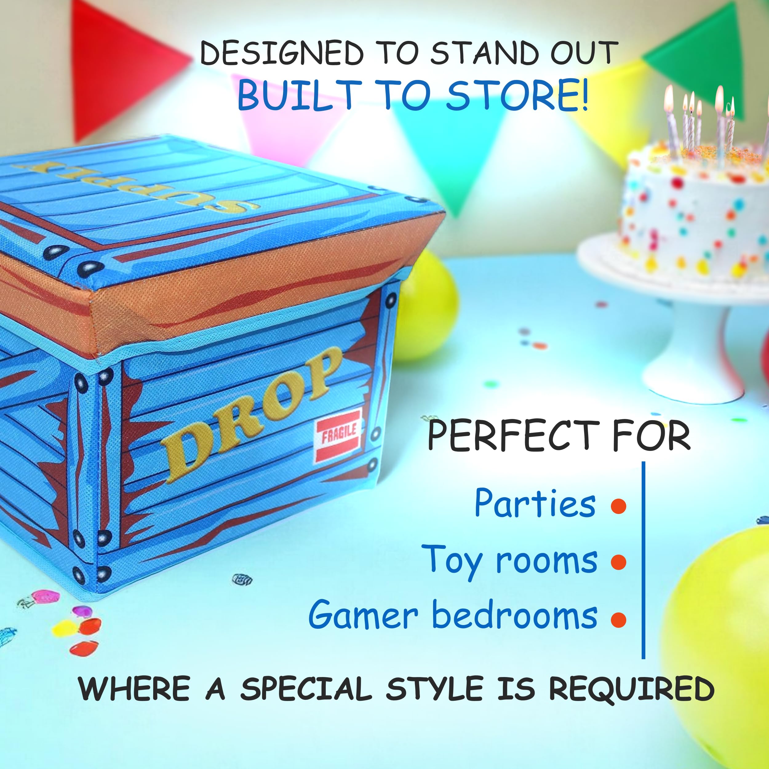 TidyFriend Fabric LootBox Small Durable Collapsible Storage Box with Lid 10x10x10 in Fun Bright Colors - View 6 of 7