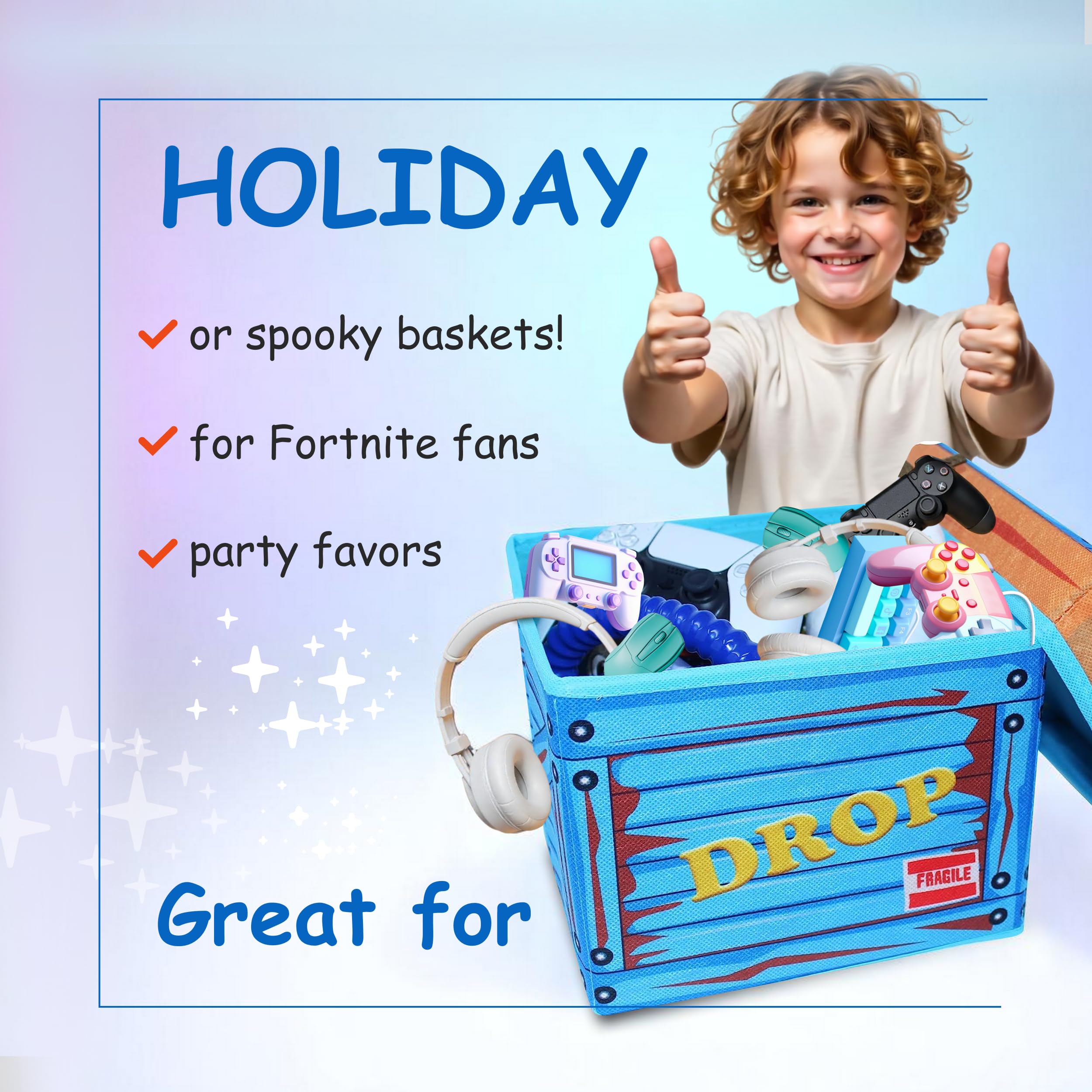 TidyFriend Fabric LootBox Small Durable Collapsible Storage Box with Lid 10x10x10 in Fun Bright Colors - View 7 of 7