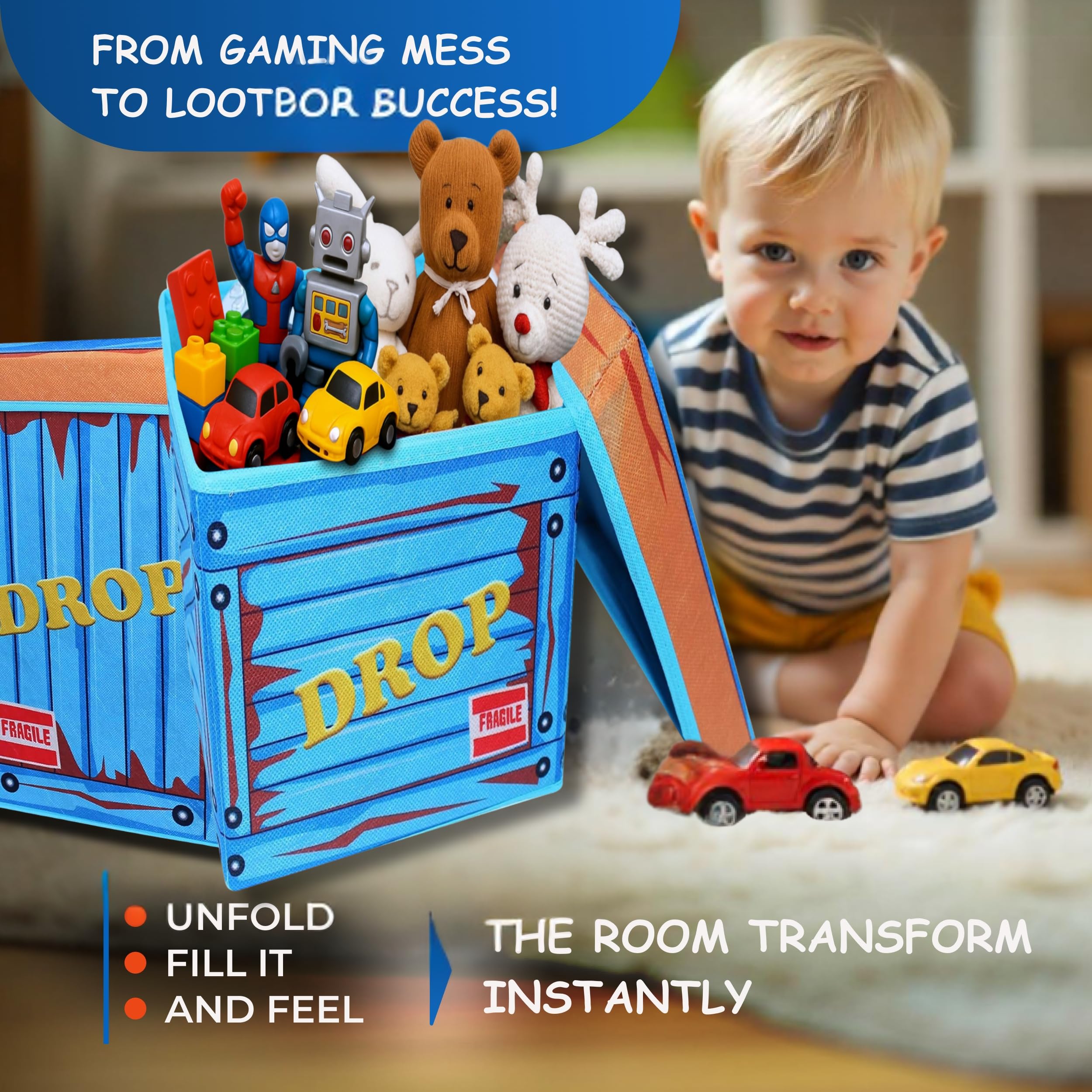 TidyFriend Fabric LootBox Big Collapsible Box 18x14x14 Stackable Supply Bin Durable Space Saving Organizer in Bright Colors - View 5 of 8