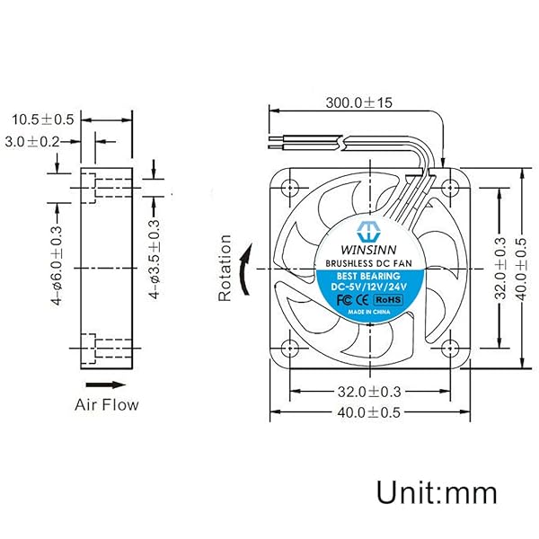 WINSINN WINSINN 40mm 24V Fan Upgrade for Ender 3 Pro CR-10S Dual Ball Bearing Pack of 2 with 1000mm Cable - View 3 of 6