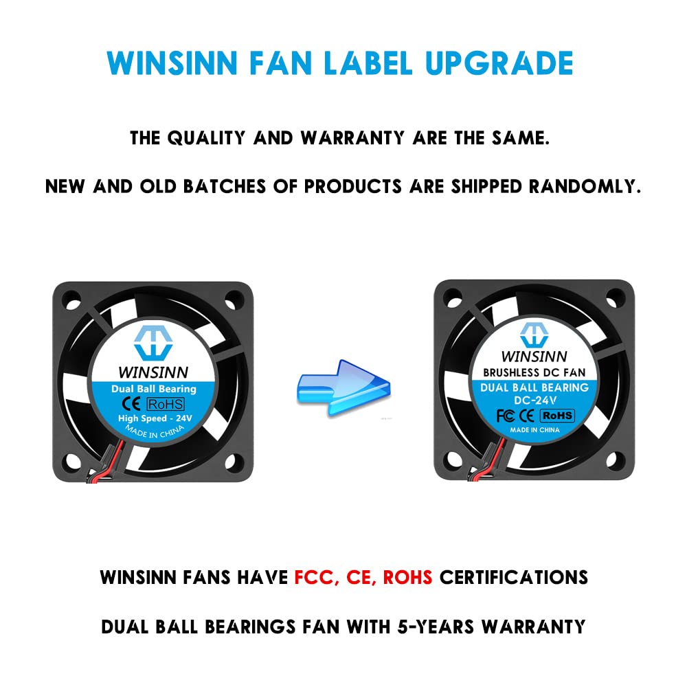 WINSINN WINSINN 40mm 24V Fan Pack of 2 for 3D Printers Brushless Cooling Dual Ball Bearing 4020 Micro Fans - View 3 of 5