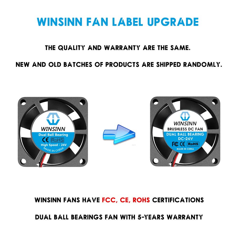 WINSINN WINSINN 25mm 24V Fan Pack of 2 for 3D Printers Brushless Cooling Dual Ball Bearing 2510 Micro Fans - View 3 of 5