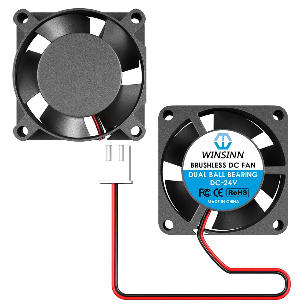 WINSINN 25mm 24V Fan Pack of 2 for 3D Printers Brushless Cooling Dual Ball Bearing 2510 Micro Fans