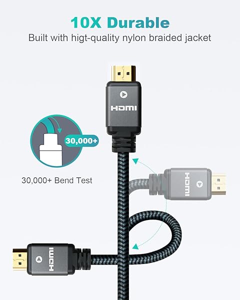Yauhody Yauhody 8K HDMI 2.1 Cable 3ft Ultra High Speed Heavy Duty Nylon Braided for PS5 PS4 TV 48Gbps Real 8K 60Hz 4K 120Hz Dynamic HDR - View 10 of 10