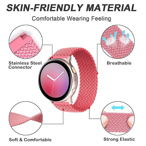 Minggo Minggo Solo Loop Braided Band for Samsung Galaxy Watch 6 5 4 40mm 44mm Elastic Woven Strap for Galaxy Watch Active 2 3 41mm Watch 5 Pro 45mm - View 4 of 9