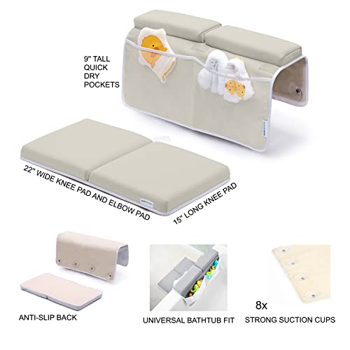 BABY BOOTH Bath Kneeler and Elbow Rest Pad Set Thick Kneeling Mat with Toy Organizer for Comfortable Baby Bathing Time Beige - View 8 of 8