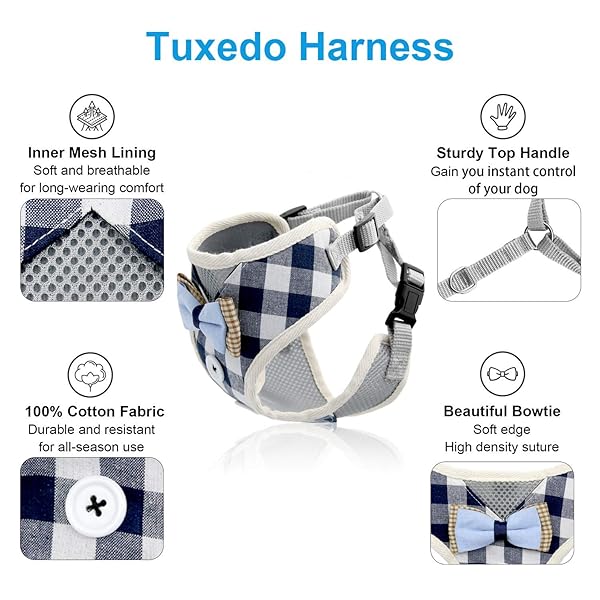 Bark Lover Bark Lover Small Puppy Harness with Bowtie Adjustable Dog Vest Mesh Tuxedo for Small Dogs and Kittens Perfect for Parties Weddings and Holidays - View 4 of 8