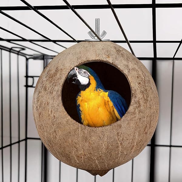balacoo Coconut Shell Bird Nest Natural Warm House Hut for Parrots and Parakeets Ideal Pet Cage Accessory - View 7 of 10
