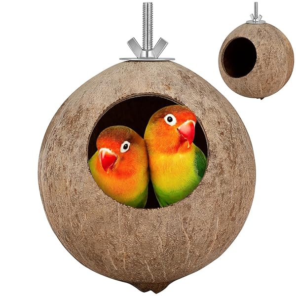 balacoo Coconut Shell Bird Nest Natural Warm House Hut for Parrots and Parakeets Ideal Pet Cage Accessory