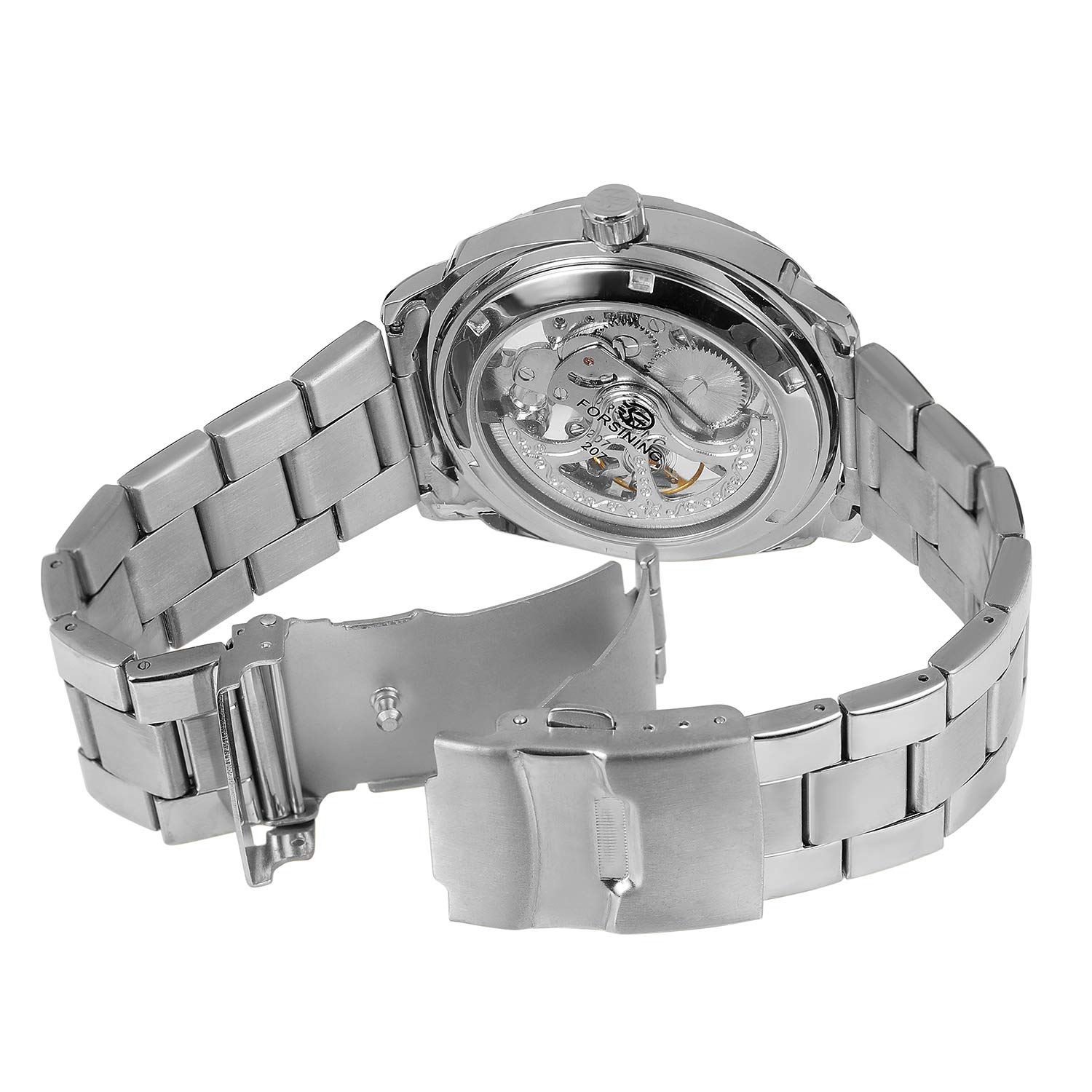 Tiong TIONG Mechanical Men's Watch Stainless Steel Automatic Skeleton Waterproof Best Gift for Men Silver - View 5 of 7