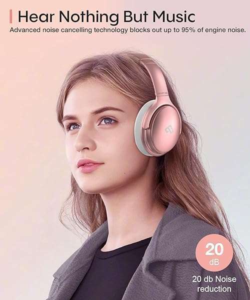 INFURTURE INFURTURE Rose Gold Noise Cancelling Headphones: Wireless, Deep Bass, 40H Playtime, Perfect for Travel & Home Office - View 3 of 9