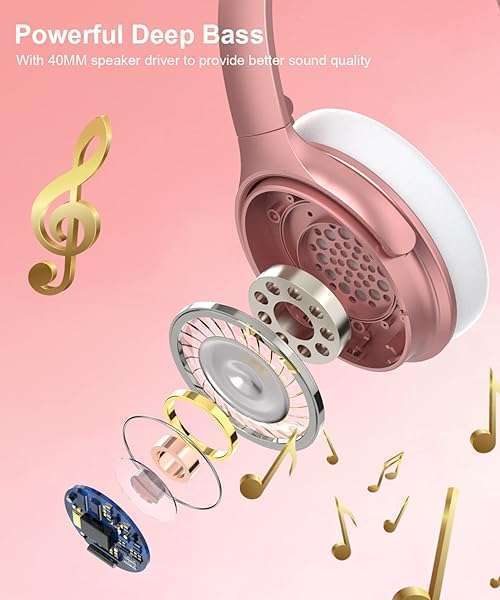 INFURTURE INFURTURE Rose Gold Noise Cancelling Headphones: Wireless, Deep Bass, 40H Playtime, Perfect for Travel & Home Office - View 4 of 9