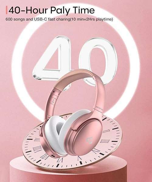 INFURTURE INFURTURE Rose Gold Noise Cancelling Headphones: Wireless, Deep Bass, 40H Playtime, Perfect for Travel & Home Office - View 5 of 9