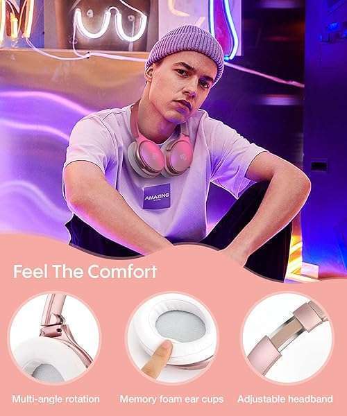 INFURTURE INFURTURE Rose Gold Noise Cancelling Headphones: Wireless, Deep Bass, 40H Playtime, Perfect for Travel & Home Office - View 7 of 9