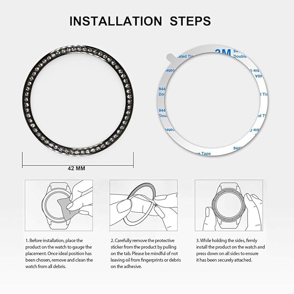 Hemobllo Hemobllo Bezel Ring for Samsung 46mm Metal Protective Case with Bling Diamond Anti-Scratch Frame Accessories Black - View 7 of 11
