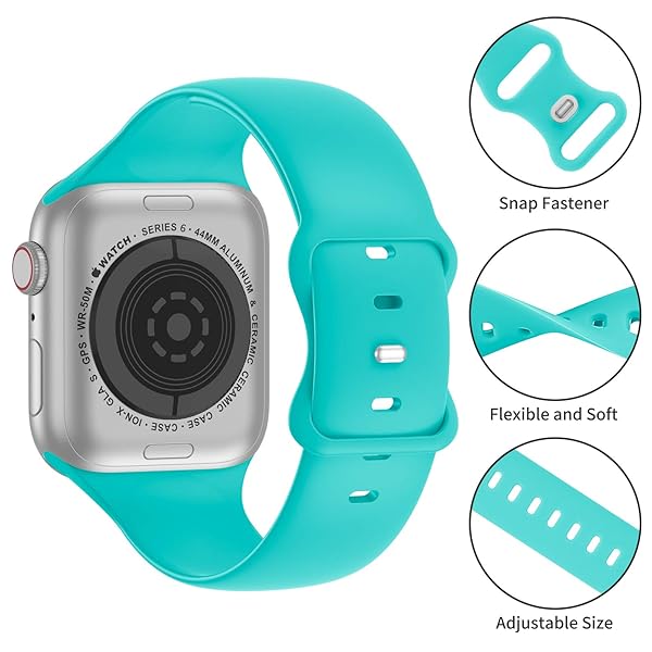 Bandiction Bandiction Soft Silicone Sport Bands for Apple Watch Series 3 5 6 7 8 9 10 SE 42mm 44mm 45mm 46mm 49mm Replacement Strap - View 3 of 6