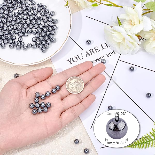 OLYCRAFT OLYCRAFT 150PCS Grade A 8mm Hematite Beads Non-Magnetic Round Loose Beads for Jewelry Making Necklace and Pendant - View 4 of 8