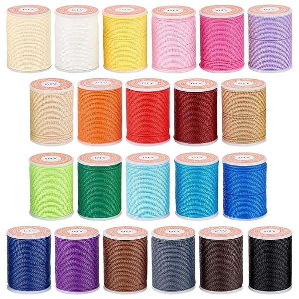 OLYCRAFT 1mm Waxed Polyester Cord - 22 Rolls, 264 Yards for DIY Jewelry, Bracelets & Necklaces - 22 Vibrant Colors