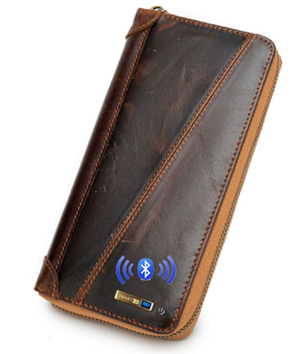 SMART LB Anti-Lost Bluetooth Leather Wallet: GPS Tracking, Alarm & Bifold Card Case - Stylish Brown Purse