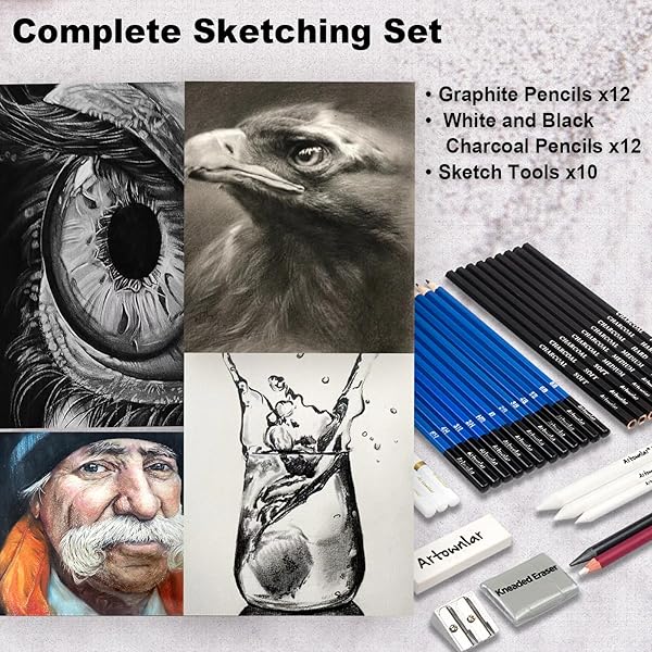 Artownlar Artownlar 72 Pack Drawing Sketching Set with Sketchbook Pro Art Supplies for Adults Teens Beginners Graphite Charcoal Watercolor Pencils - View 5 of 7