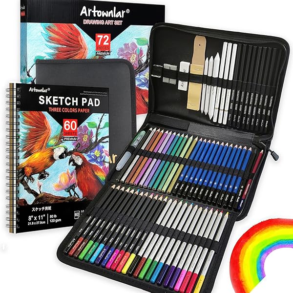 Artownlar Artownlar 72 Pack Drawing Sketching Set with Sketchbook Pro Art Supplies for Adults Teens Beginners Graphite Charcoal Watercolor Pencils - View 7 of 7