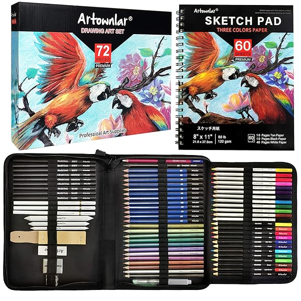Artownlar Artownlar 72 Pack Drawing Sketching Set with Sketchbook Pro Art Supplies for Adults Teens Beginners Graphite Charcoal Watercolor Pencils - View 2 of 7