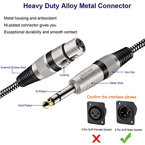 KINXIYU KINXIYU XLR Female to 1/4 Inch TRS Cables 3FT 2Pack Nylon Braided Balanced Mic Cord with Pure Copper Conductors - View 3 of 8