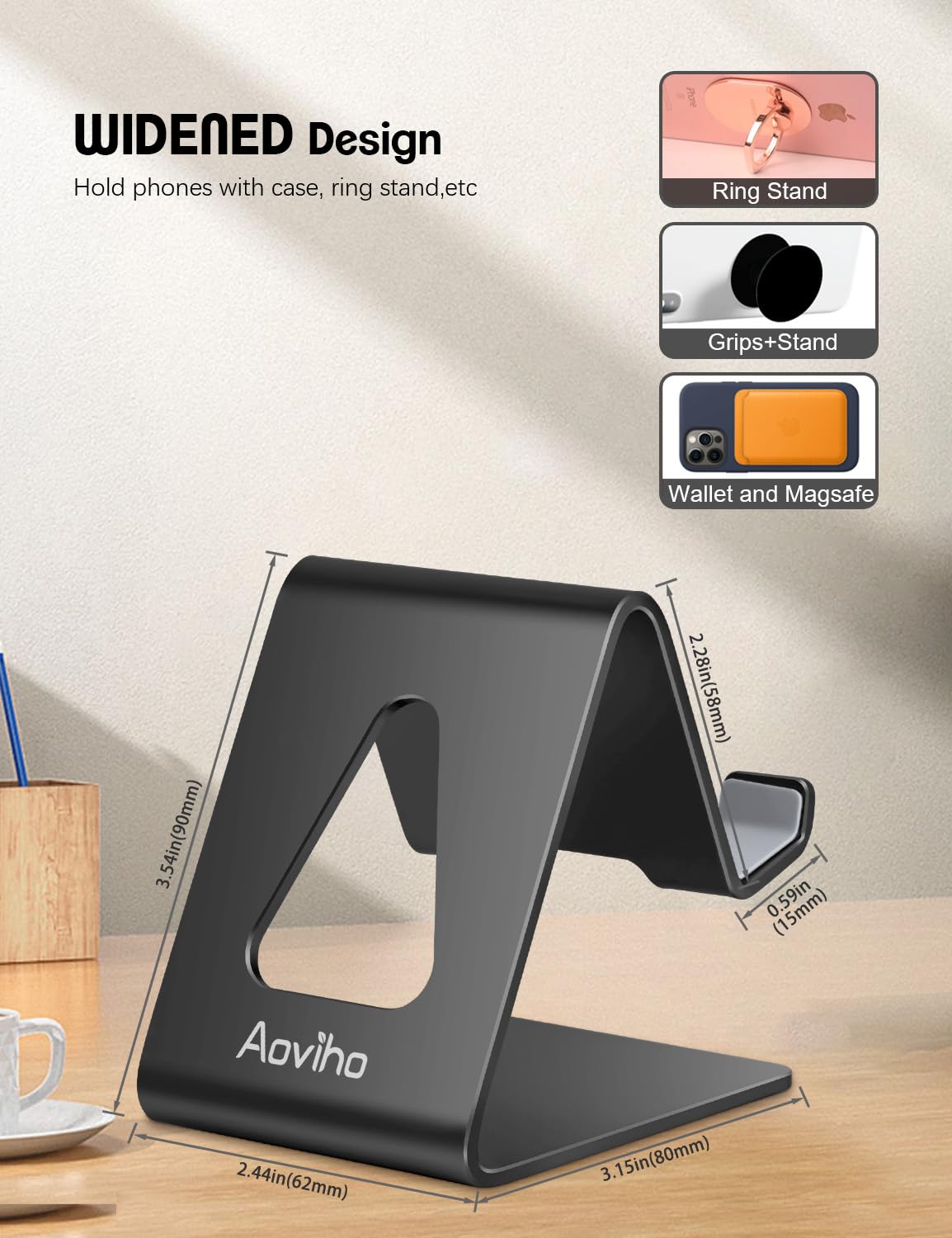 Aoviho Aoviho Aluminum Cell Phone Stand for Desk Compatible with iPhone 15 14 13 12 Pro Mini Samsung Galaxy S21 Ultra All Smartphones Black - View 4 of 7