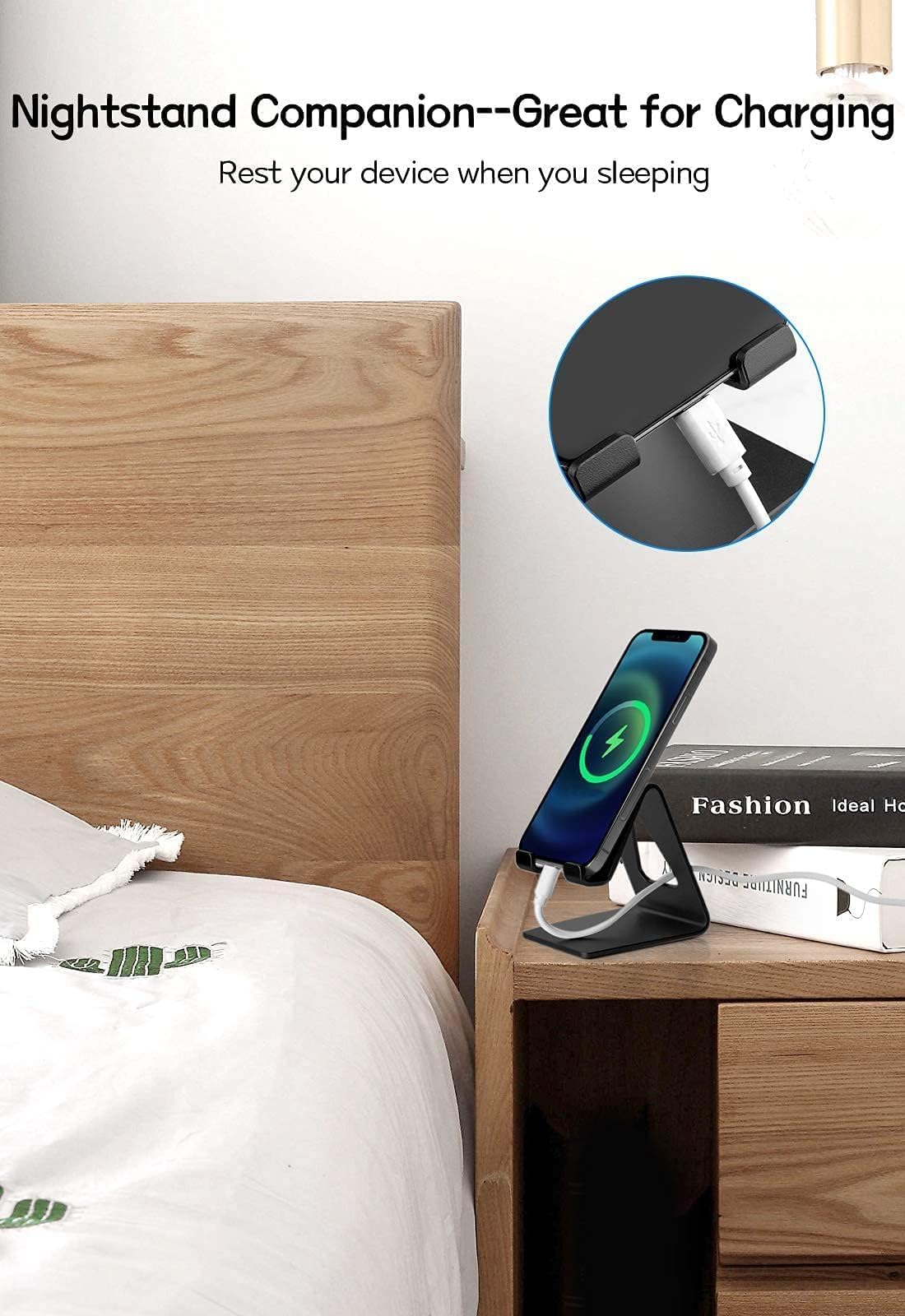 Aoviho Aoviho Aluminum Cell Phone Stand for Desk Compatible with iPhone 15 14 13 12 Pro Mini Samsung Galaxy S21 Ultra All Smartphones Black - View 5 of 7