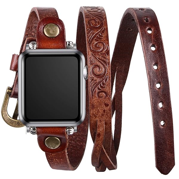 VIQIV VIQIV Long Wrap Bracelet Band for Apple Watch 38mm 40mm Multi-Layer Cuff Jewelry Strap for iWatch Series SE 6 5 4 3 2 1 Red Brown - View 3 of 8