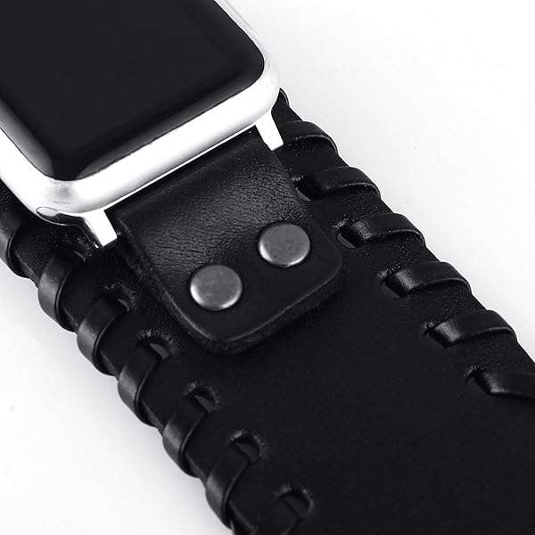 VIQIV VIQIV Wide Cuff Leather Band for Apple Watch 38mm/40mm - Unisex Retro Replacement Strap for Series SE/6/5/4/3/2/1 in Black - View 7 of 11