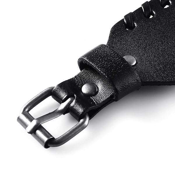 VIQIV VIQIV Wide Cuff Leather Band for Apple Watch 38mm/40mm - Unisex Retro Replacement Strap for Series SE/6/5/4/3/2/1 in Black - View 9 of 11