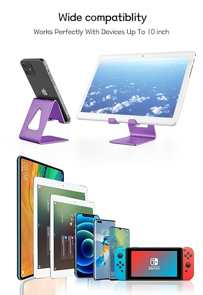 Aoviho Aoviho Aluminum Phone Stand for Desk Compatible with iPhone 15 14 13 12 Pro Samsung All Smartphones Purple - View 5 of 8