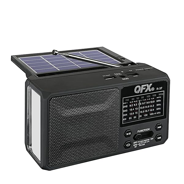 QFX R-37 6-Band Bluetooth Solar Radio: AM, FM, SW1-SW4 with LED Flashlight (2021 Model)