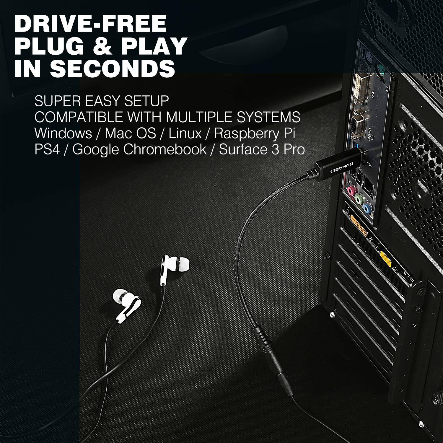 DUKABEL DUKABEL USB to 3.5mm Jack Audio Adapter Aux Cable with Mic Support for PS4 PC PS5 and More 19 Inch External Sound Card - View 5 of 9